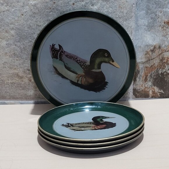 Otagiri Japan Mallard Ducks  Lacquerware 3 Coasters Matching Storage Box - Picture 1 of 9